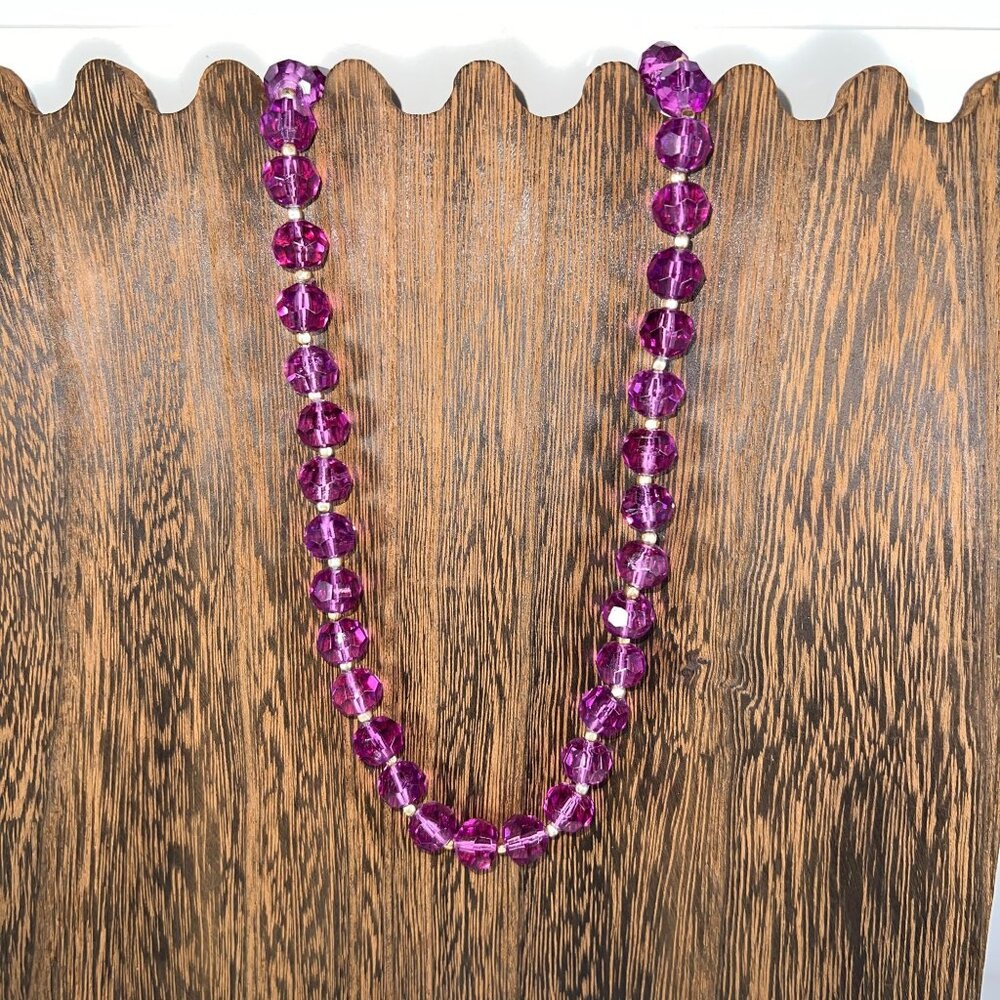 Vintage Pink Crystal Bead Necklace With Silver-Tone Clasp Hong Kong 20" Elegant